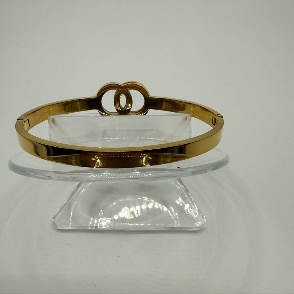 Goldstone Bangle Bracelet With Interlocking Rings… - image 7